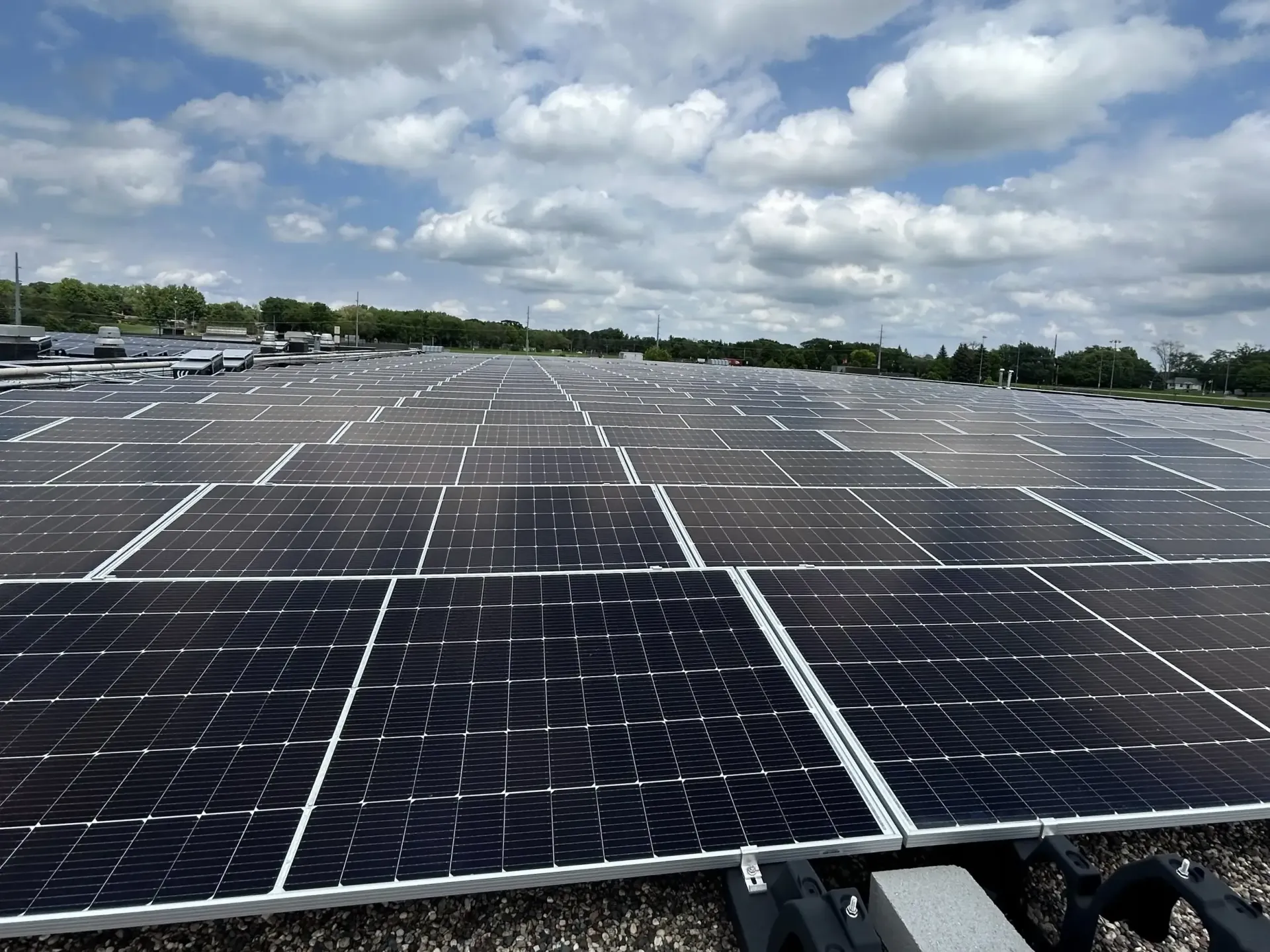 An array of solar panels at Edina